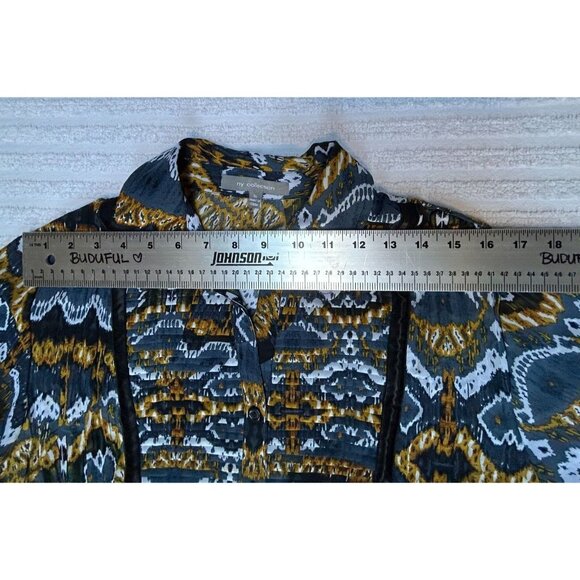 NY Collection Womens Button Down Shirt Crinkle Blouse XL Multicolor Short Sleeve - Picture 5 of 7